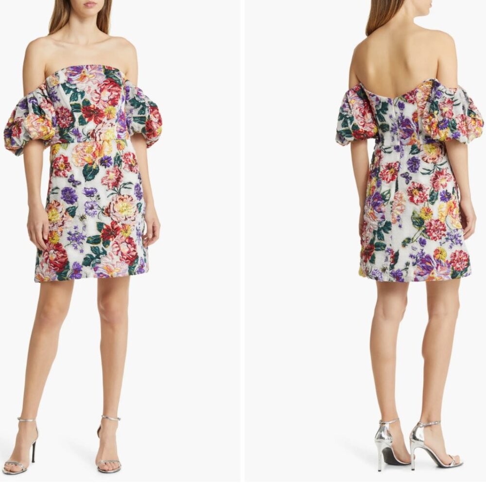 ✨ NWT Marchesa Notte Floral Puff Sleeve Cocktail Dress – Size 8 – Sold Out